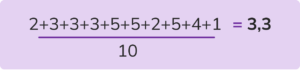 (2+3+3+3+5+5+2+5+4+1)/10 = 3,3.